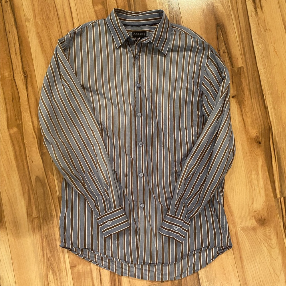 George Men's Striped Blue Shirt—S